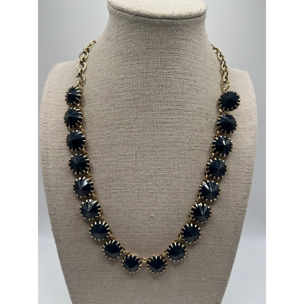 J. Crew Navy Gold Preppy Evening Formal Acrylic Bead Necklace Quiet Luxury 17"